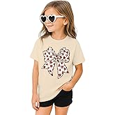 SANIXJOO Toddler Baby Girls Valentine's Day Heart Bow T-Shirts Retro Graphic Hearts Kids Valentien Short Sleeve Clothes