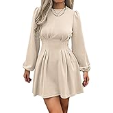 Evzeiem Work Dresses for Women 2026 Spring Business Casual Dress Long Puff Sleeve High Waist A Line Short Office Dress