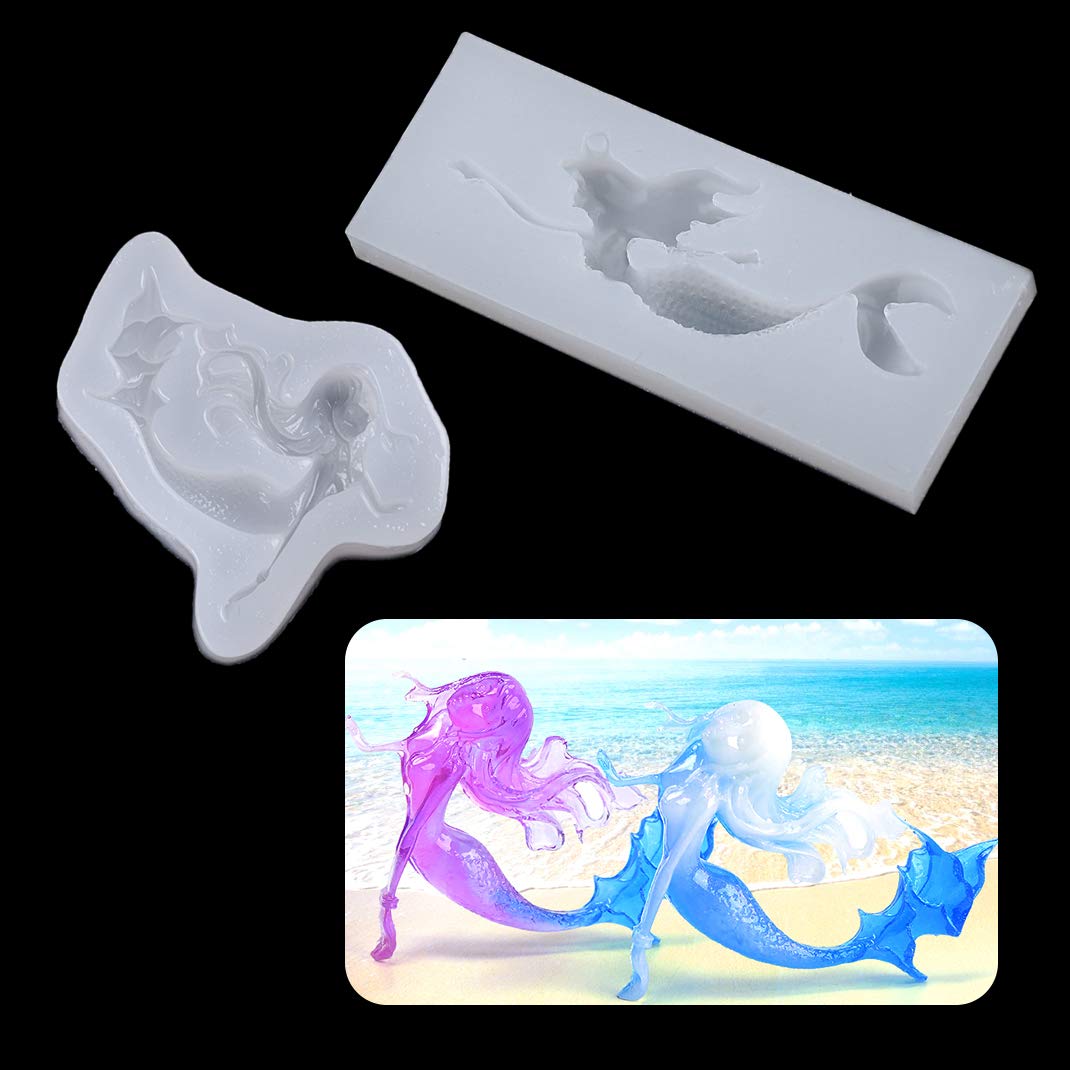 iSuperb 2 pcs Epoxy Resin Moulds Mermaid Silicone Jewelry Moulds Resin Casting for DIY Crafts Making Resin Art Pendant Earrings