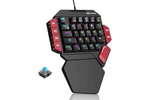 MageGee One Handed Professional Gaming Keyboard, RGB Backlit 35 Keys Mini Wired Mechanical Keyboard with Blue Switch for PC Gamer, Support 6 Macro Keys - Black/Red