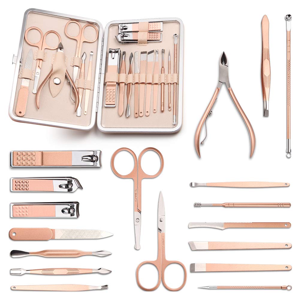 Manicure Set, 18 In 1 Ultra Sharp Sturdy Nail Clippers Sets, Manicure Kit for Men and Women, Professional Nail Care Tools for Fingernails & Toenails, Pedicure Kit with Portable Stylish Case(Rose Gold) : Beauty