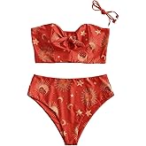 ZAFUL Women Ribbed Keyhole Tied High Waisted Bikini Spaghetti Straps Two Pieces Swimsuit Bathing Suit