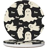 2-Pack Absorbent Car Coasters Ghost Pattern | Ceramic, Non-Scratch Cork Base, Cup Holder Coasters, Universal 2.56