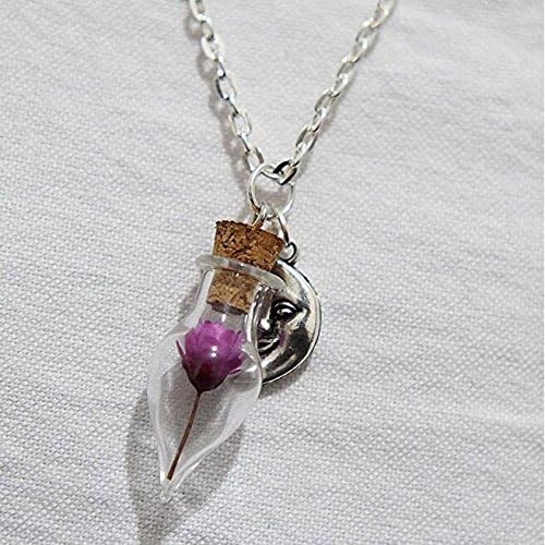 Charm Nature Dry Flower Necklace Real Dried Flower Pendant Miniature Terrarium Necklace Nature Jewelry Flower Teardrop Mini Glass Bottle Crescent Moon