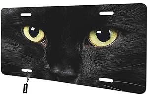 Beabes Black Cat with Yellow Eyes Front License Plate Cover,Cool Animal with Tears Staring at You Decorative License Plates for Car,Novelty Auto Car Tag Vanity Plates Gift for Men Women 6x12 Inch