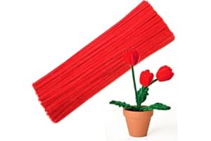 TPPYONY 100Pcs Red Pipe Cleaners Chenille Stem for DIY Crafts,Arts,Wedding,Home,Party,Holiday Decoration 6 mm x 12 Inch