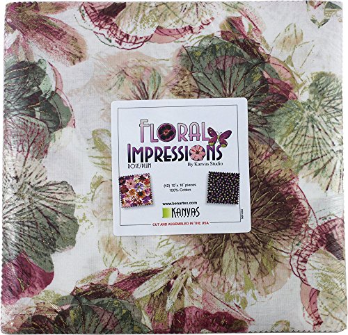 Kanvas Studio Floral Impressions Rose/Plum 10X10 Pack 42 10-inch Squares Layer Cake Benartex, Assorted