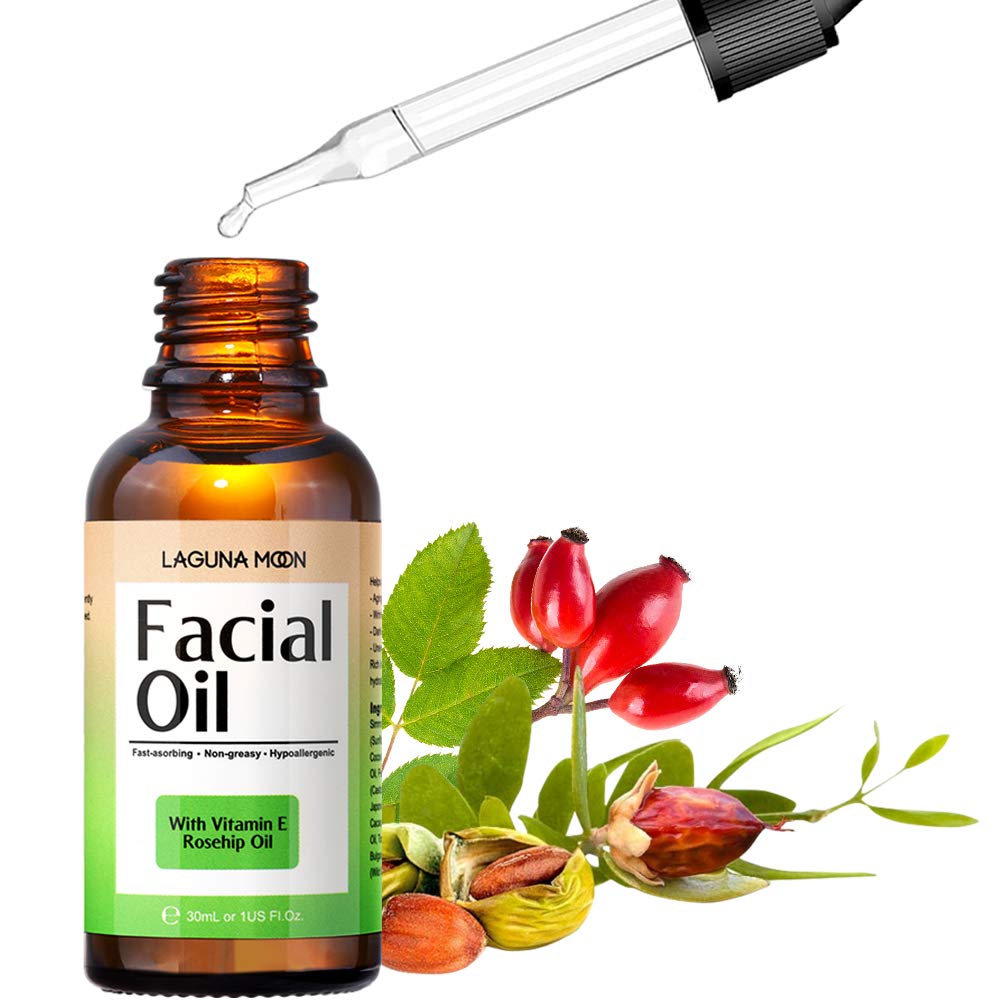 Lagunamoon Facial Oil for Women Anti-Aging & Moisturizing, Natural Face Oil with Rosehip Oil & Jojoba Oil Blends, Vitamins and Cocoa Butter for Dry Sensitive Skin, Vegan, 30ml/1 oz: Beauty