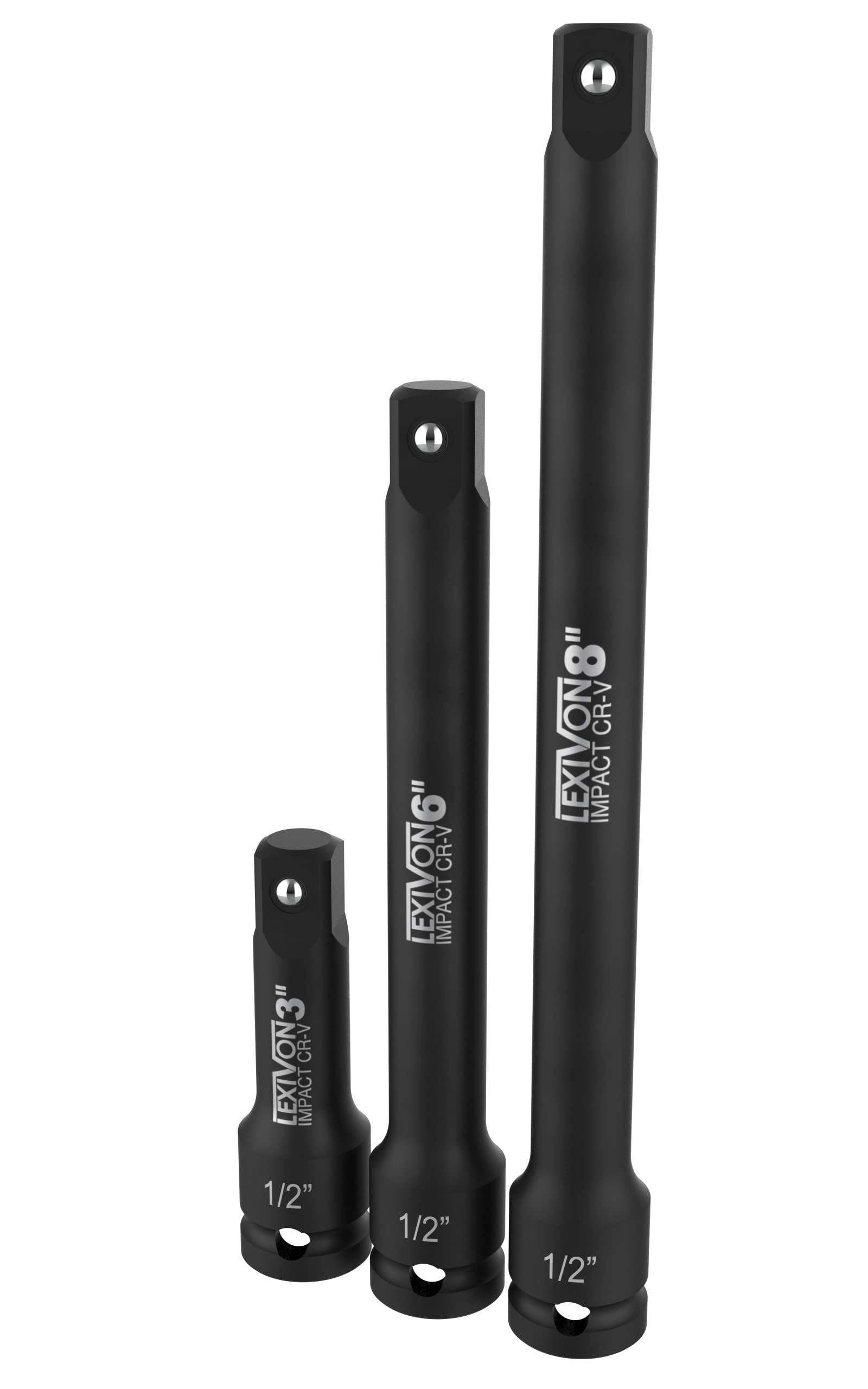 LEXIVON Impact Driver Extension Bar Set, 1/2" Drive | Hardened and Heat Treated Chrome Vanadium Steel | 3-Piece Set 3, 6, and 8 Inch Long (LX-115)