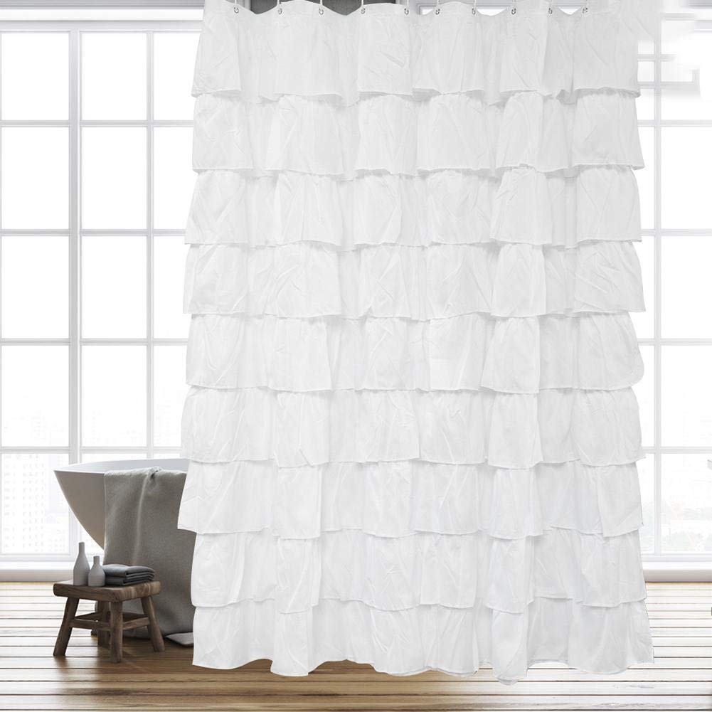 Cortinas con chorreras Falliback Cortina de Ducha Tela Rayada Blanca