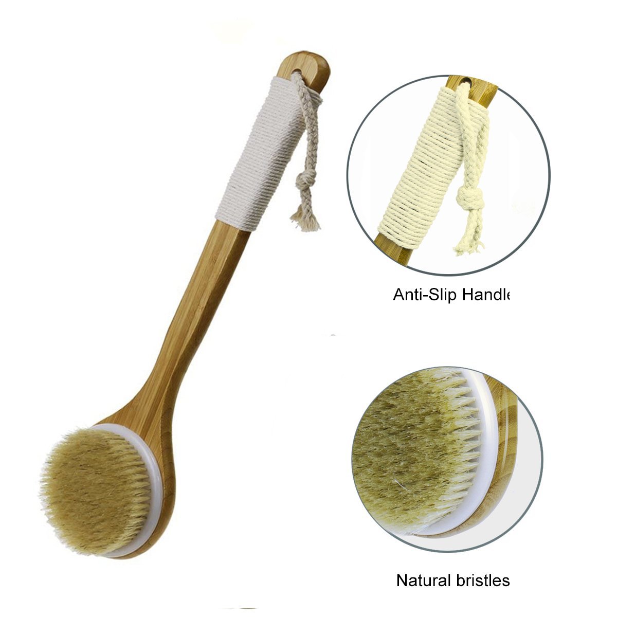 Badebürsten,Justime Rückenbürste mit langem Griff,Bath Körperbürste Back Scrubber mit Natürliche Borsten Duschbürste für Männer und Frauen