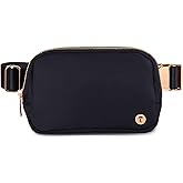 Sienien Belt Bag For Women Girls Fanny Pack Crossbody Bag Fashionable Waist Packs Adjustable Strap Waterproof For Travel Walking Running Hiking Black Gold