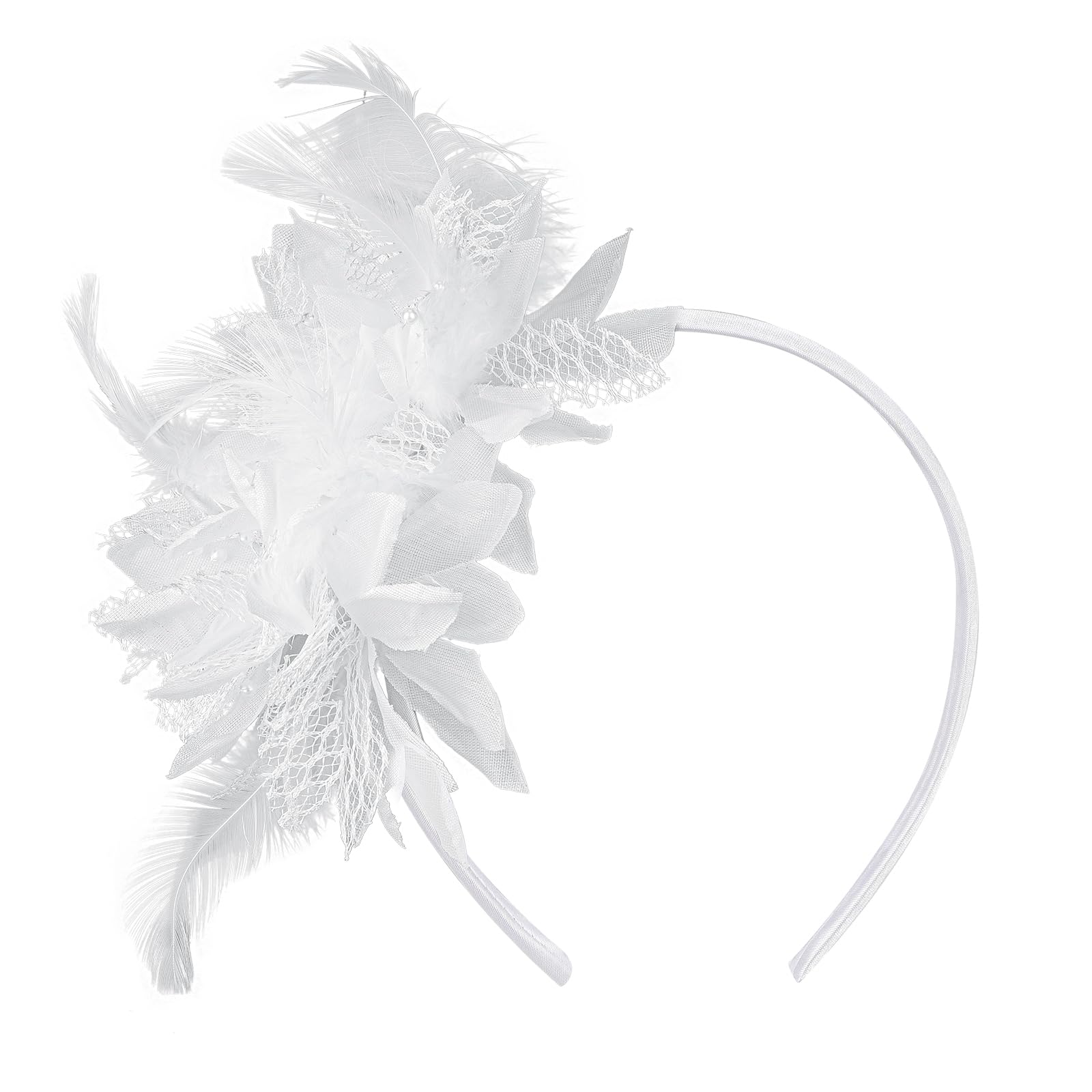 MWOOT Feather Headband, Artificial Flower Feathered Headpiece, White Roaring 20s Fascinators for Women, 1920s Feather Headwear, Hair Accessories for Cocktail Wedding Prom Masquerade Tea Party — image 1