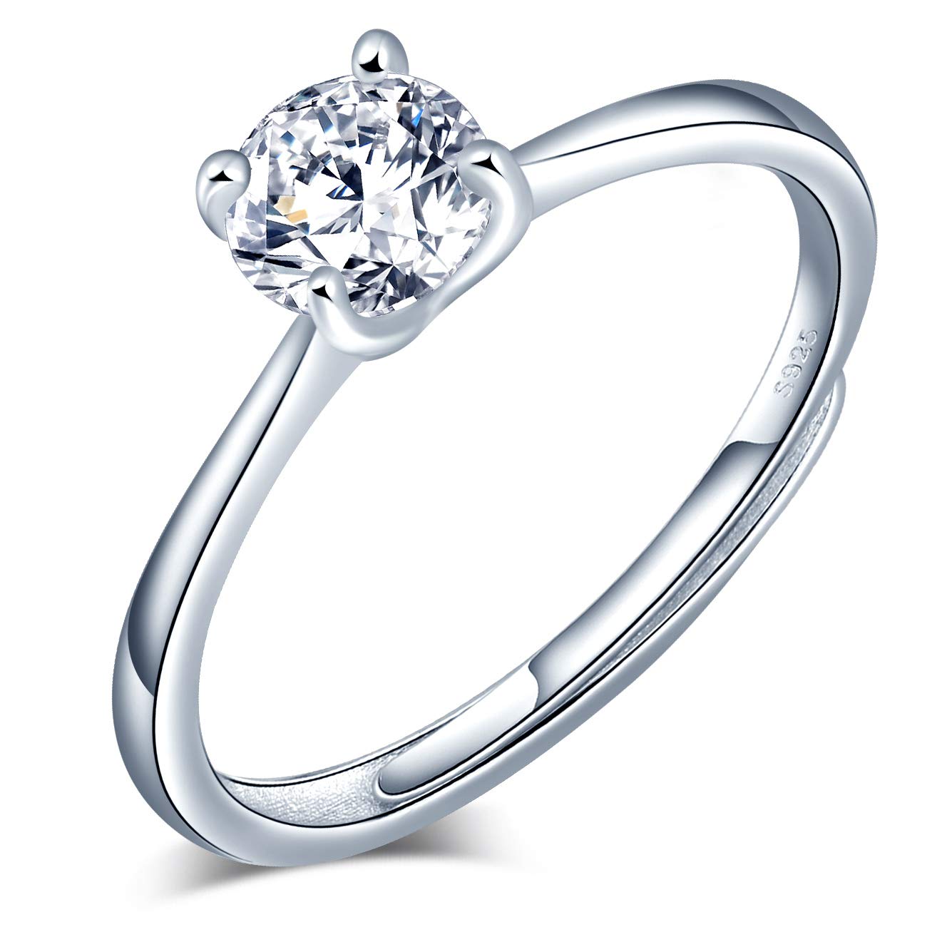 CPSLOVE 925 Sterling Silver Women's Ring, Classic Four-Claw Zircon Rings, Adjustable Size, Elegant engagement ring, Diamond wedding ring