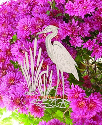 Egret & Cattails Right Oval Etched Window Decal Vinyl Glass Cling - 15" x 23" - Clear with White Design Elements