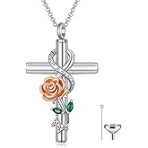 Flpruy Cross Urn Necklaces for Ashes Sterling Silve 12 Month Birth Flower Cremation Jewelry for Ashes Urn Pendant Keepsake Memorial Pendant Necklace for Ashes for Human Women Pet