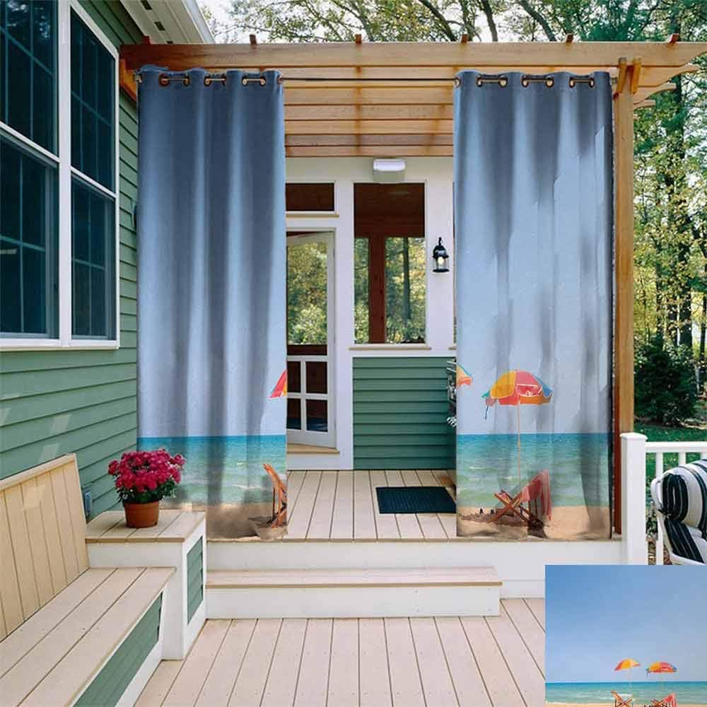 EwaskyOnline Seaside,Living Room/Bedroom Window Curtains,Beach Chair Umbrella on Beach Leisure Tourist Attractions Decorative Photo,Darkening Thermal Insulated Blackout,W84x108L,Turquoise Beige