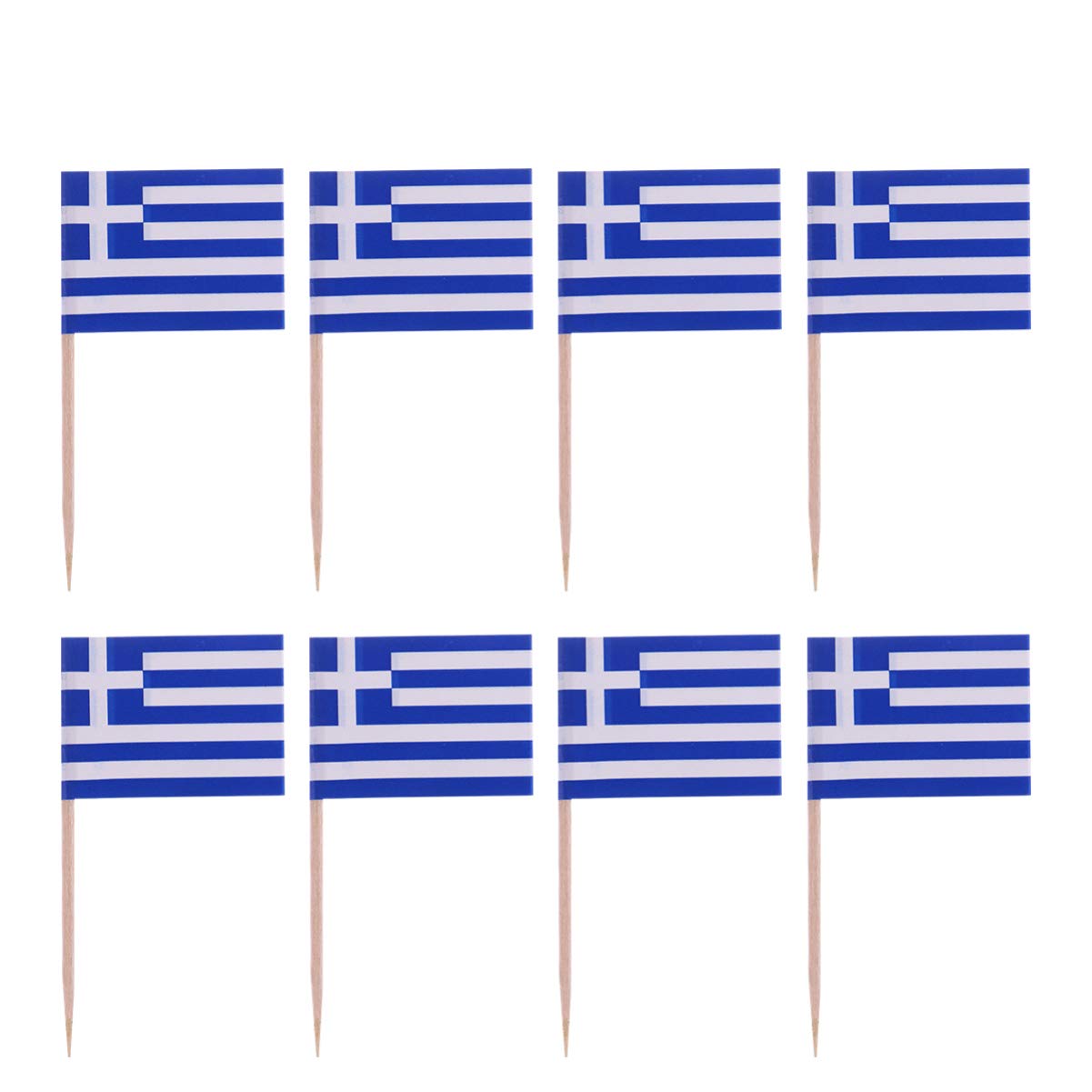Amosfun Pack of 100 Mini Greece Flag Toothpicks Cupcake Toppers Wooden Cocktail Skewers Dessert Fruit Picks for Bar Restaurant Cocktail Sports Party Decoration Supplies (Greece)