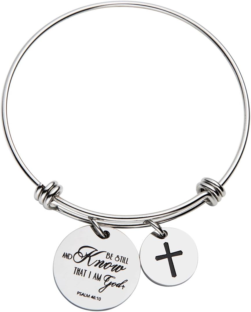 omodofo Bible Verse Bangle Bracelet Cross Charm Confirmation Bracelet Scripture Jewelry