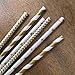 Charmed Gold Star, Chevron, Stripe Paper Straws. 7.75 Inches 75 Pack