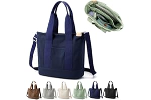 Efilra Multi Pocket Canvas Tote Bag with Zipper, Medium Work Bag with Compartments, Japanese Women Everything Purse Mom Bag