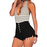 Bunanphy Womens High Waisted Short Raw Hemline Cotton Denim Stretch Summer