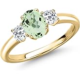 Gem Stone King 10K Yellow Gold Green Prasiolite and White Topaz Engagement Ring For Women | 1.18 Cttw | Oval 7X5MM | Gemstone Birthstone
