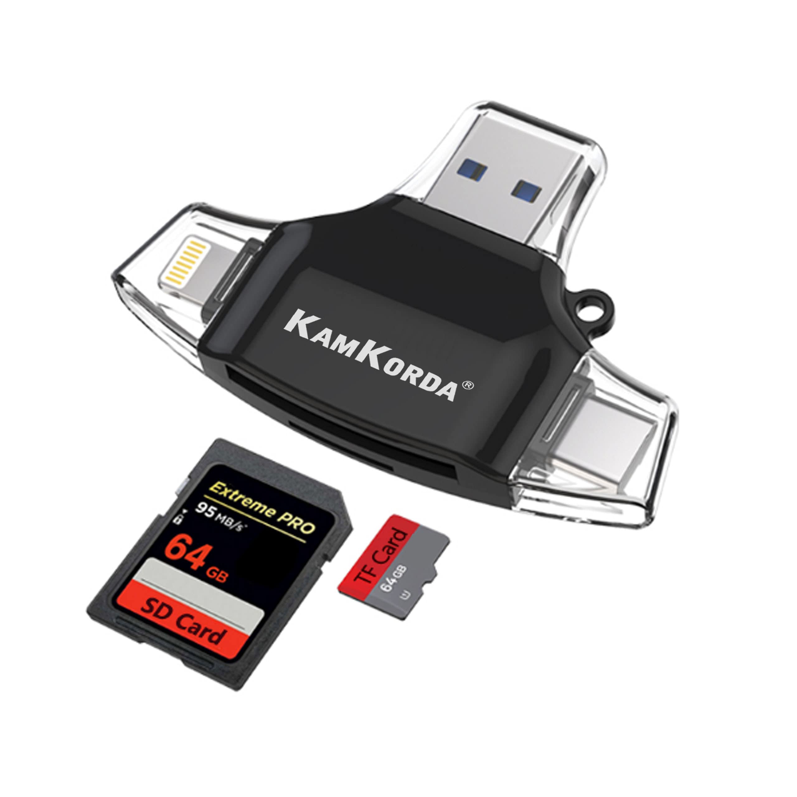 5-in-1 SD Card Reader, USB, USB-C, Micro USB, Lightning SD/Micro SD Card Adapter for iPhone, iPad, Android, MacBook, Laptop, PC, Memory Card Reader