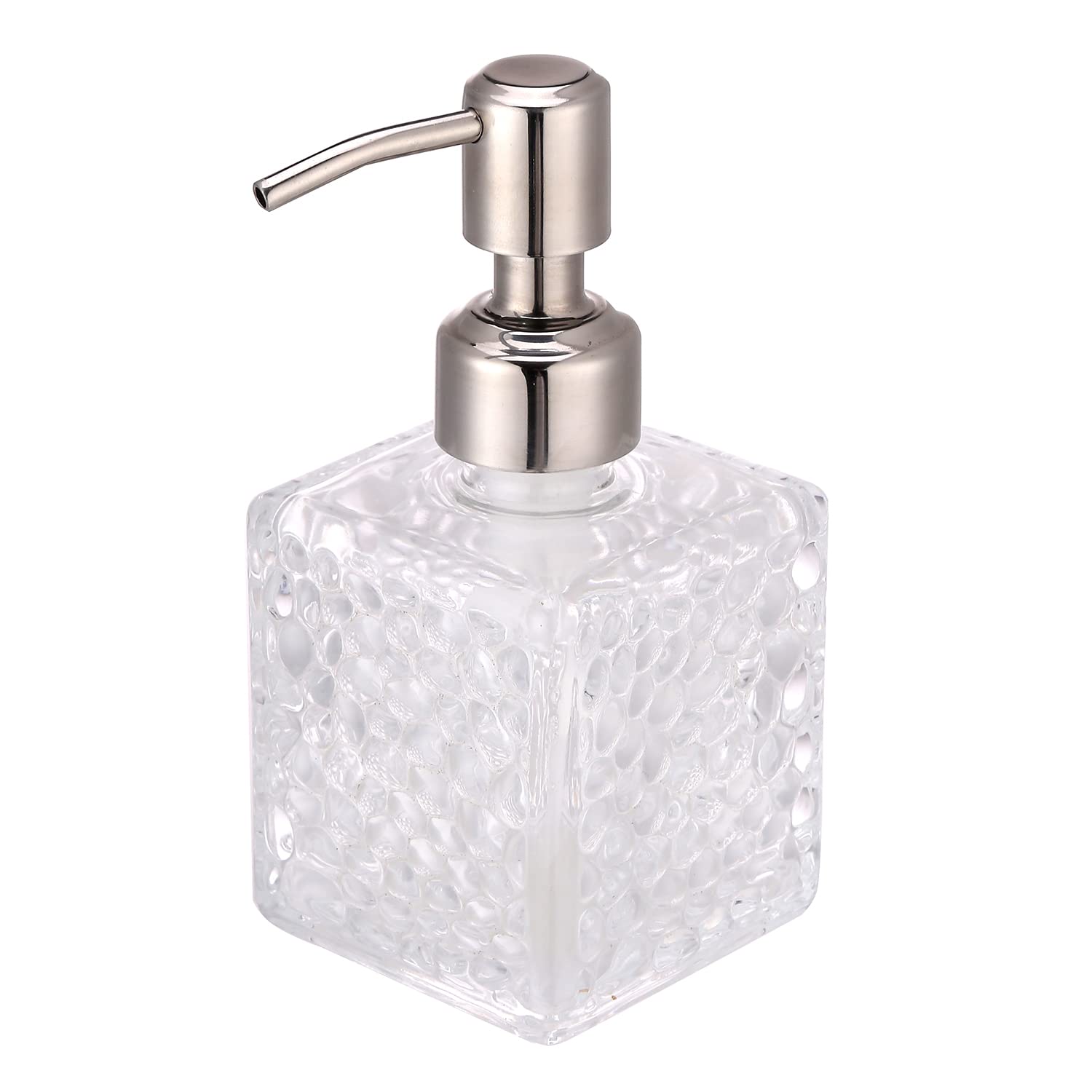 YunNasi Glass Soap Dispenser with Stainless Steel Pump, Clear Crystal Design, Vintage and Elegant, Refillable Liquid Hand Soap Dish Soap Dispensers for Bathroom Counter, Kitchen Sink (Style 3)
