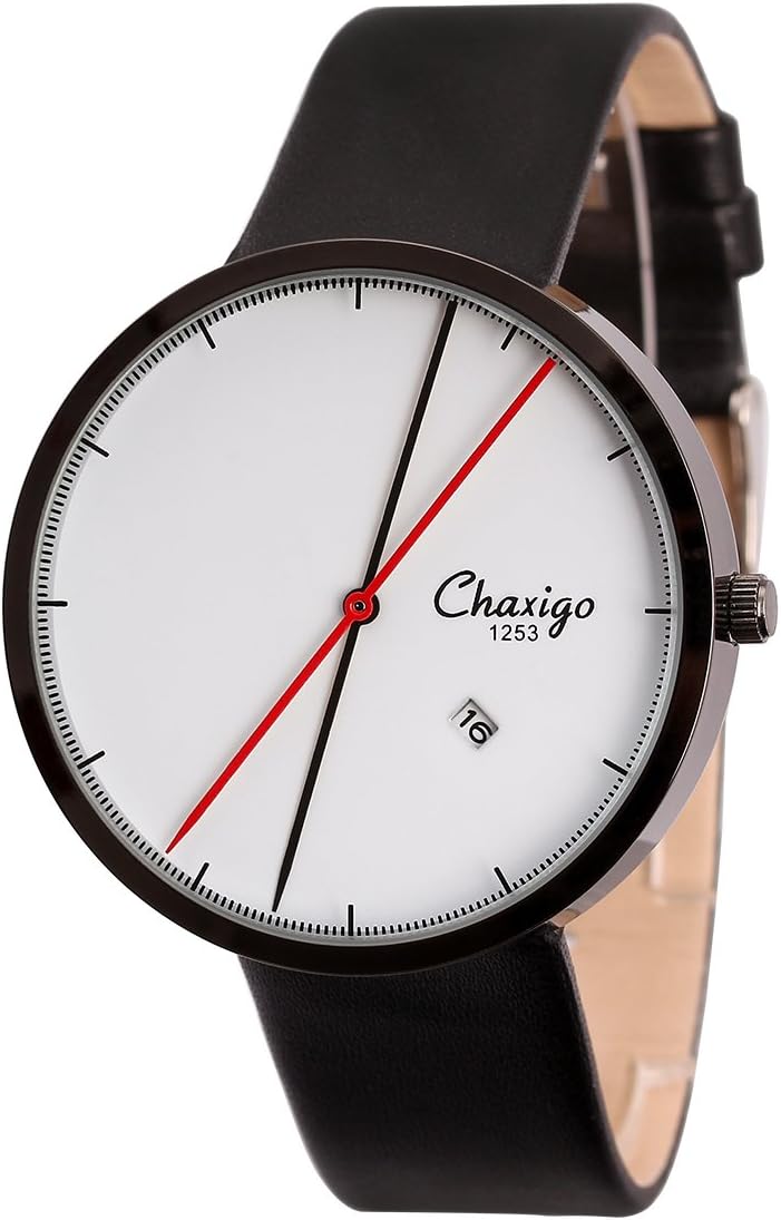 Chaxigo Unisex Classic Simple Feminino Leather Round Dial Clock Quartz Wrist Watch 1253 White&Black