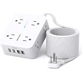 15 Ft Long Extension Cord with Multiple Outlets, Flat Plug Power Strip | Surge Protector, 1080J, 8 Outlets 4 USB Ports(2 USB C), Desk Outlet Extender, Wall Mount, Home Office Dorm Room Essentials
