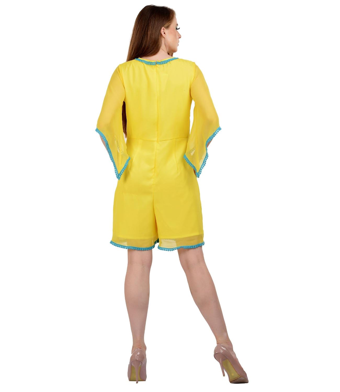karmic vision women's georgette yellow jumpsuit
