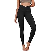 ODODOS Women's Cross Waist Yoga Leggings with Inner Pocket, 23"/25"/28" Gathered Crossover Workout Yoga Pants