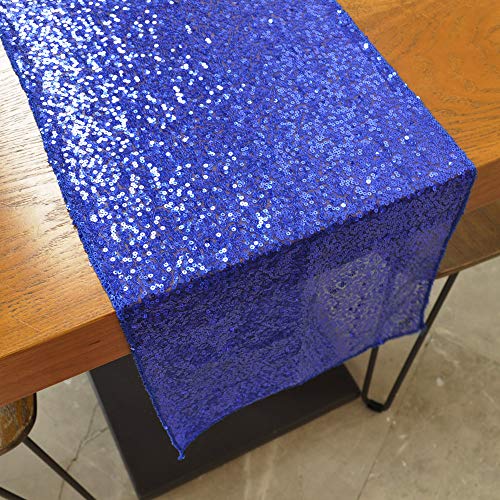 BLUETOP Wedding Table Runner Blue 12 x 72 Inch Glitter Sequin Party Runner Shiny Sparkling Dining Tablecloth for Birthday Prom Banquet Ceremony Home Supplies and Decorations