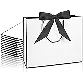LDIWEE 12 PCS Black White Gift Bags with Handles, Bridesmaid Thank You Bags for Wedding, Elegant Gift Bags with Bow Ribbon Welcome Bags, Birthday, Baby Shower, Summer Vacation