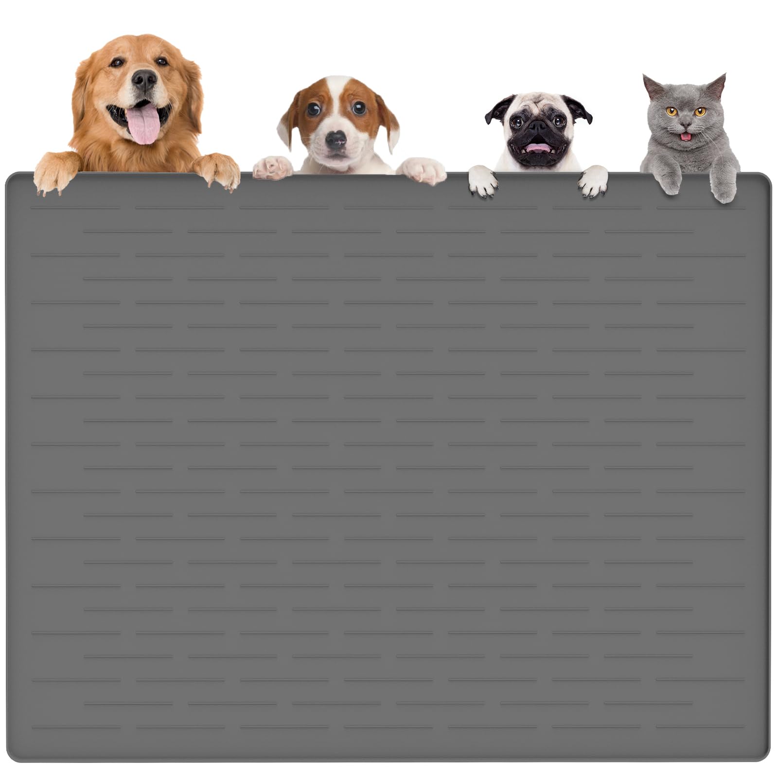 Photo 1 of Largest Dog Food Mat, 48"x32" Silicone Dog and Cat Mat for Food and Water Bowls, Thinken Waterproof Non-Slip XXXL Pet Feeding Mat for Floors (Dark Gray)