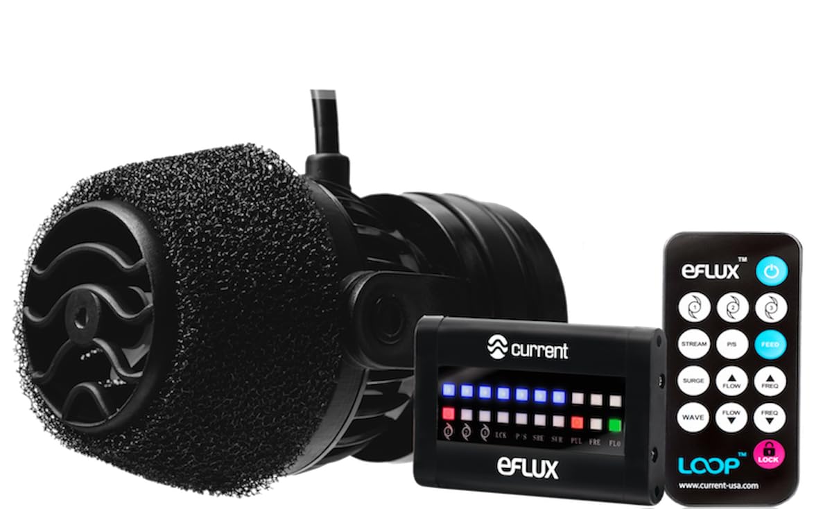 CURRENT USA 1050 GPH eFlux Wave Maker Pump Kit (6001) | Magnetic DC Powerhead with LED Display Controller for Saltwater Tank, 210-1050 GPH Aquarium Water Circulation Pump 10 to 70 Gallon, Black