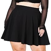 Moon Wood Plus Size Skater Skirt for Women Stretchy Flared Casual High Waisted Mini Skirt for Daily Theme Parks