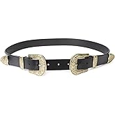 JASGOOD Double Buckle Western Belts For Woman Cowgirl Country Belt Vintage Black Leather Belt For Jeans Pants Dresses