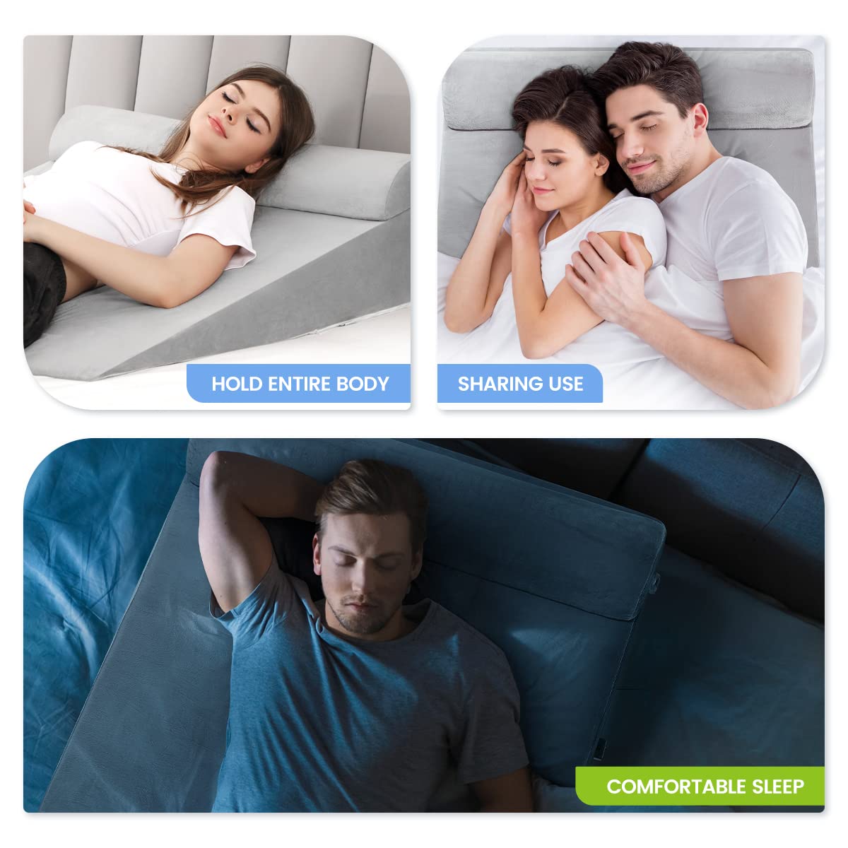 OasisSpace Wedge Pillow Extra Large Orthopedic Bed Wedge Pillow Set, Memory Foam Sitting Wedge Pillow for Adults, Wedge Pillow for Sleeping, GRED and Acid Reflux (7.5''Hx35''Lx32''W)