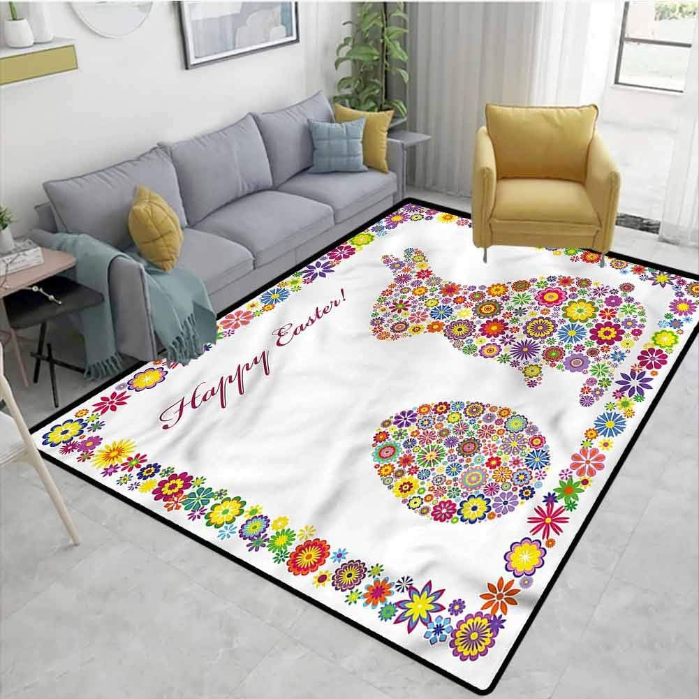 Area Rug Rugs Easter,Happy Easter Bunny and Egg Print Large Floor Mat