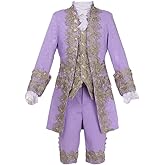 COUCOU Age Victorian Costume Men Rococo Costume Suit Jacket Vest Prince Cosplay Halloween (XL, Purple), X-Large