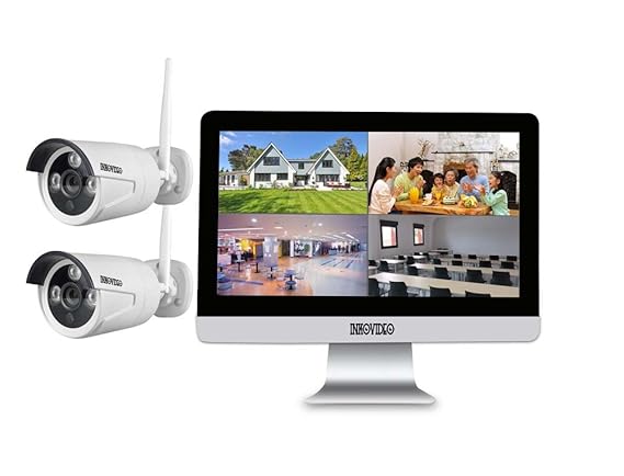 Videoüberwachung WLAN Komplettset 4-Kanal Netzwerkrekorder mit 25,4 cm (10' Zoll) LCD-Bildschirm und 2 x HD Überwachungskamer