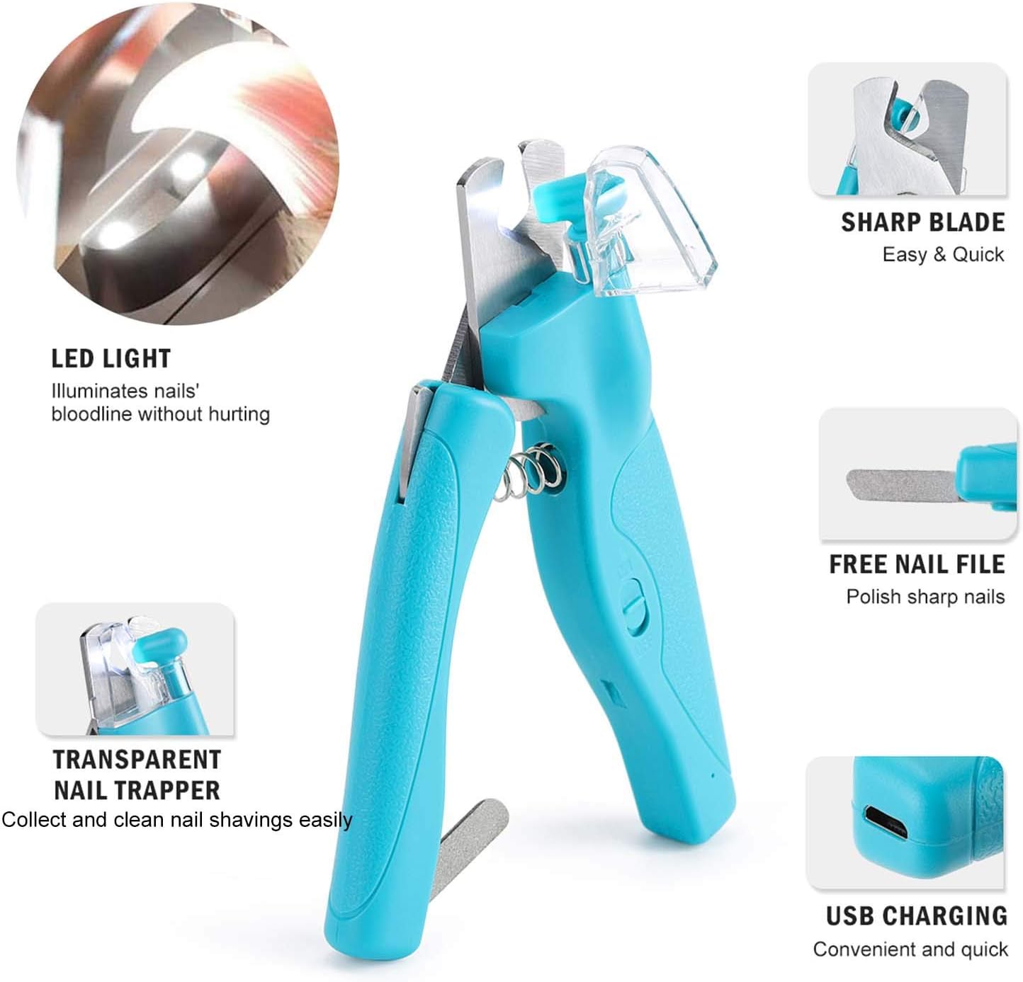 Pet Nail Clipper with LED Light for Dogs & Cats, Rechargeable Nails & Claws Trimmer Grooming - Image 4