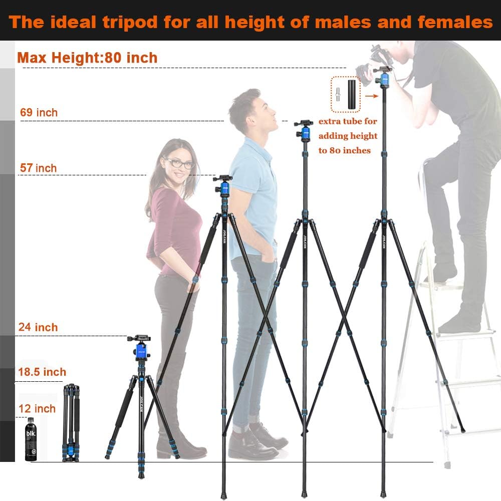 Joilcan 80-inch Tripod for Camera, Aluminum Tripod for DSLR, Monopod, Lightweight Tripod with 360 Degree Ball Head Stable for Travel and Work 18.5"-80", 19lb Load (Blue) : Camera & Photo