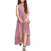 Galawaqe Girls Semi Formal Dress Kids Cute A-Line Crewneck Long Chiffon Wedding Prom Party Gowns