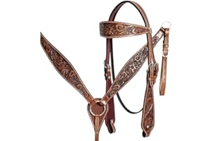 Western Headstall Breast Collar Reins Set Leather Hand Carved Tooled Equestrian Trail Horse Saddle Tack Set Full Cob Pony ST-
