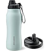 AQUABEE Insula Stainless Steel Water Bottle with Spout & Straw lid, BPA Free & Leakproof, Double Walled Vacuum Insulated water bottle for Sports, Bike, Travel & Hiking (Aqua Mist, 24 Oz)