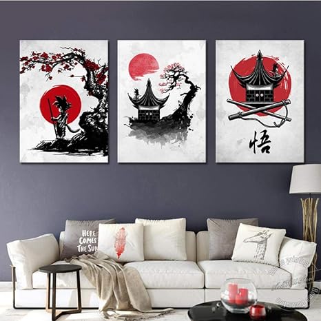 Amazon Muzimuzili アニメポスター日本スタイルのシンプル なアートワーク漫画の絵画黒白い壁の写真の部屋の装飾 50x75cmx3pcs非フレーム アートフレーム ポスター オンライン通販