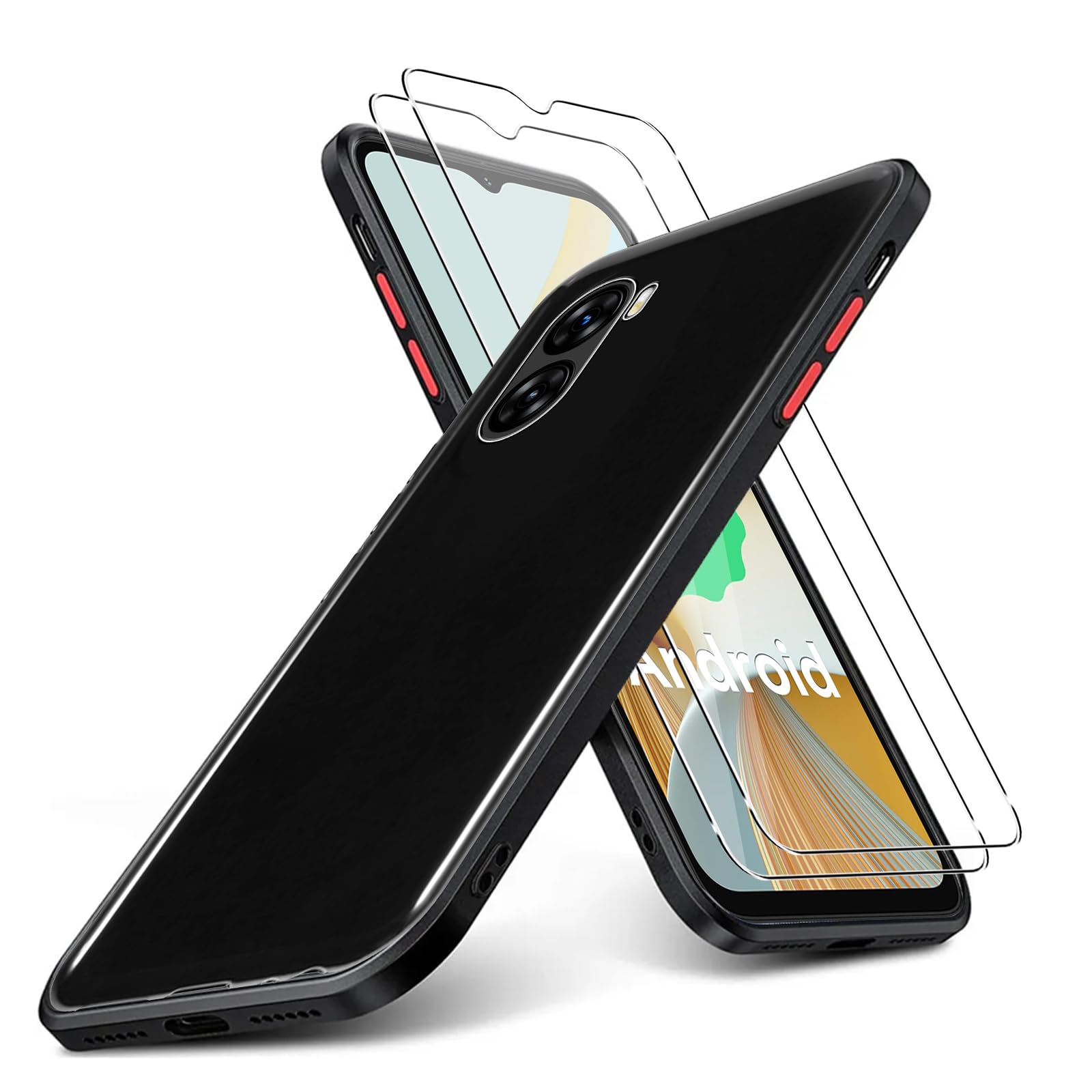 KUSINHOKA Case Compatible with UMIDIGI G3/G3 Max/G3 Plus + 2 Pack Screen Protector Tempered Glass,Anti Scratch,Drop Protection,Non Slip Soft TPU Thin Full Body Protective Phone Cover,Black